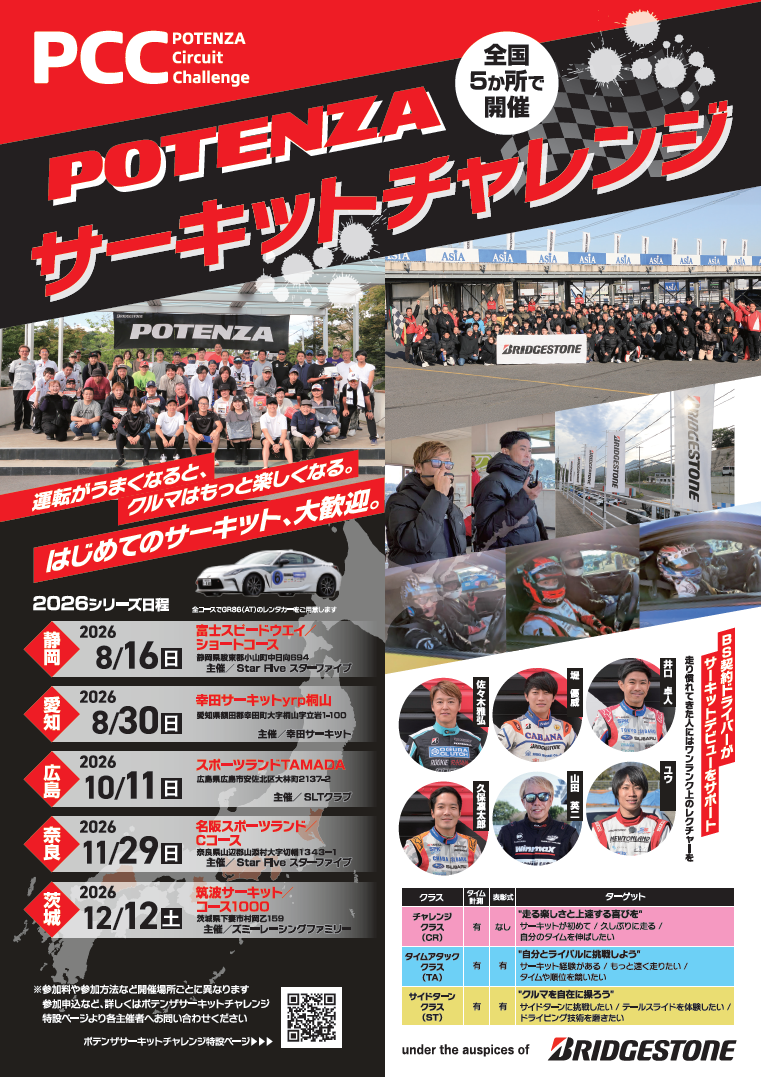 2026年 POTENZA Circuit Challenge（PCC）スケジュール決定